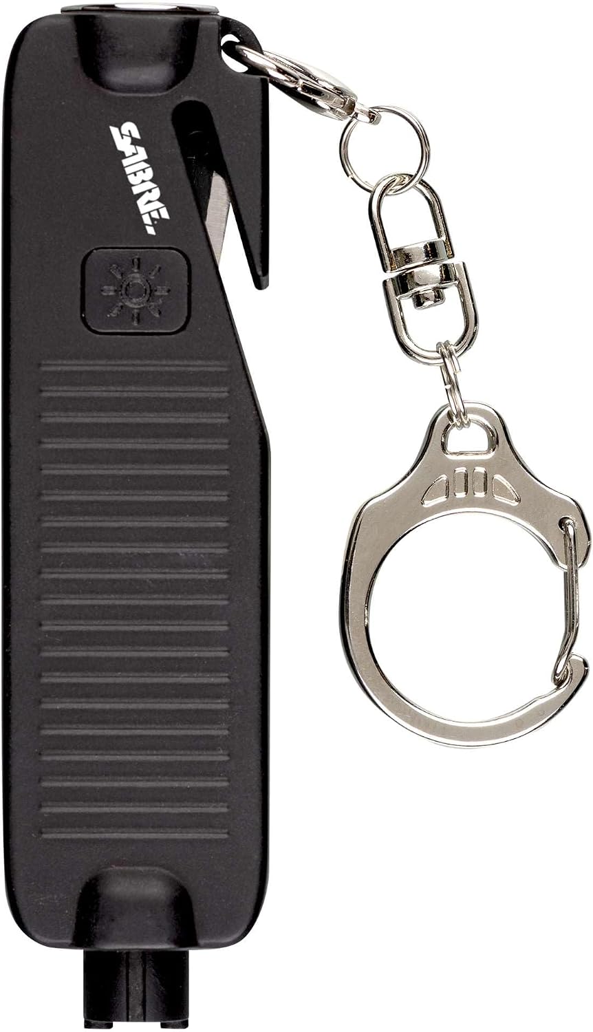 Sabre Safe Escape™ 3-in-1 Car Escape Tool for Car Safety with Spring-Loaded Window Breaker, No Swing Required, Seat Belt Cutter, LED Flashlight, Compact Auto Safety Tool for Emergencies