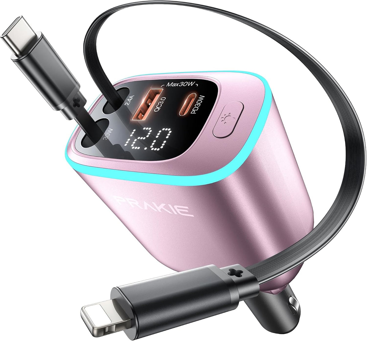 iPhone Car Charger, Retractable Fast USB C Phone Charger, 4 in 1 Cigarette