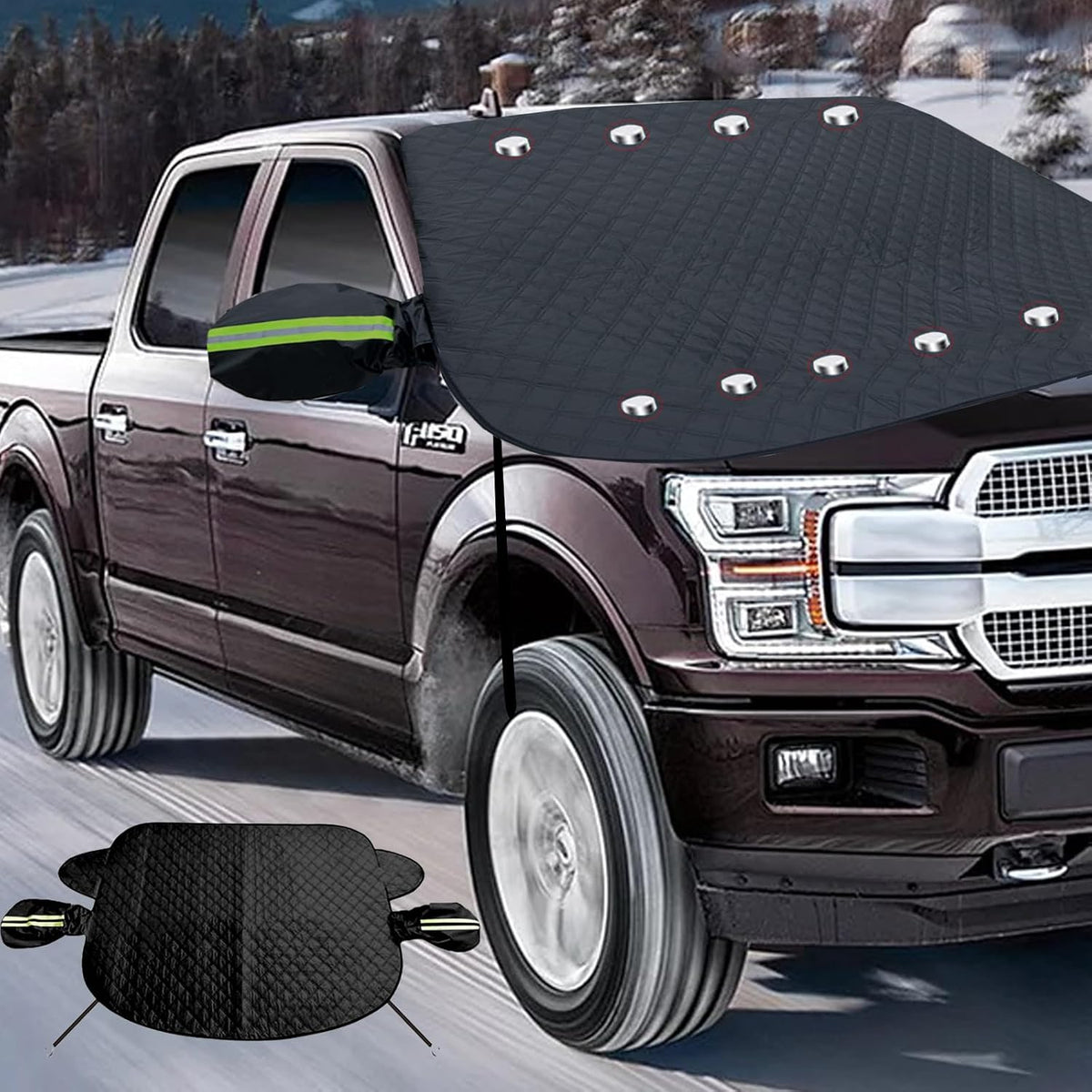 Car Windshield Snow Ice Cover with Side Mirror and Hook,Magnetic Windshield Cover for Ice and Snow,Car Windshield Sun Shade Foldable,Fit for Large SUV/Pickup/Truck/MPV(Silver-65 x49)