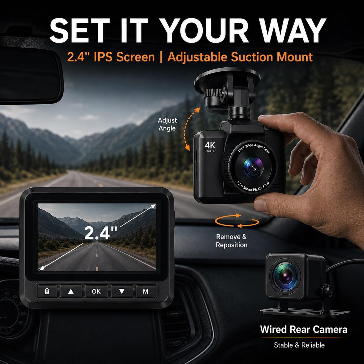 Dash Cam Front and Rear, Ecomoment 4K +1080P Dash Camera for Cars