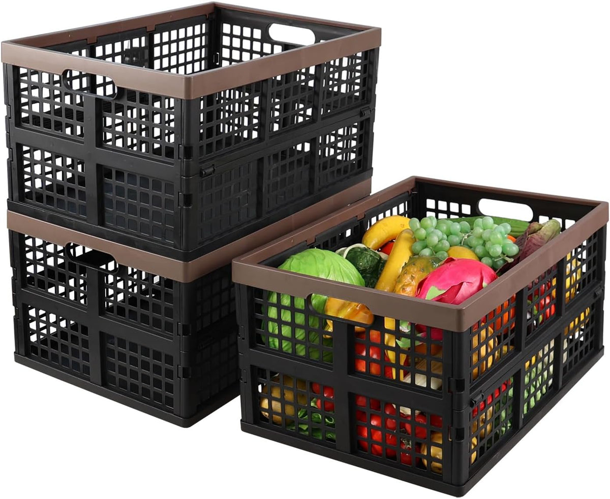 Foldable Storage Crates, 3-Pack Collapsible Plastic Utility Crate