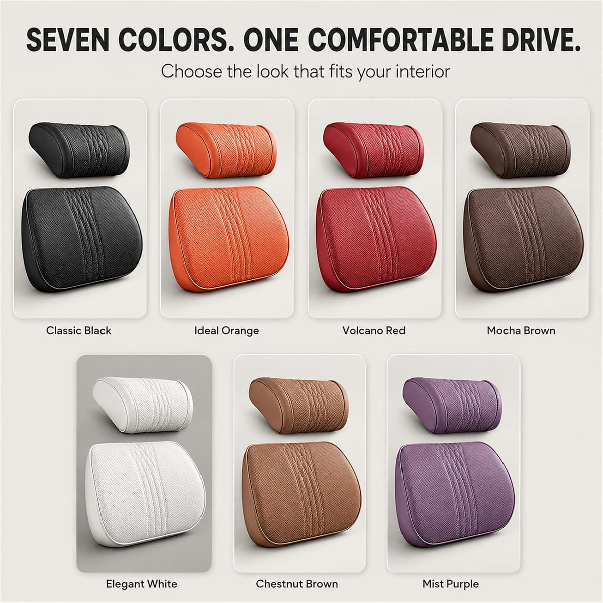 Universal Memory Foam Car Headrest Neck Pillow and Lumbar Support Pillow Set Ergonomic 2 Piece Car Seat Back Cushion with Breathable PU Leather Adjustable Straps for Driving SUVs Trucks,Brown