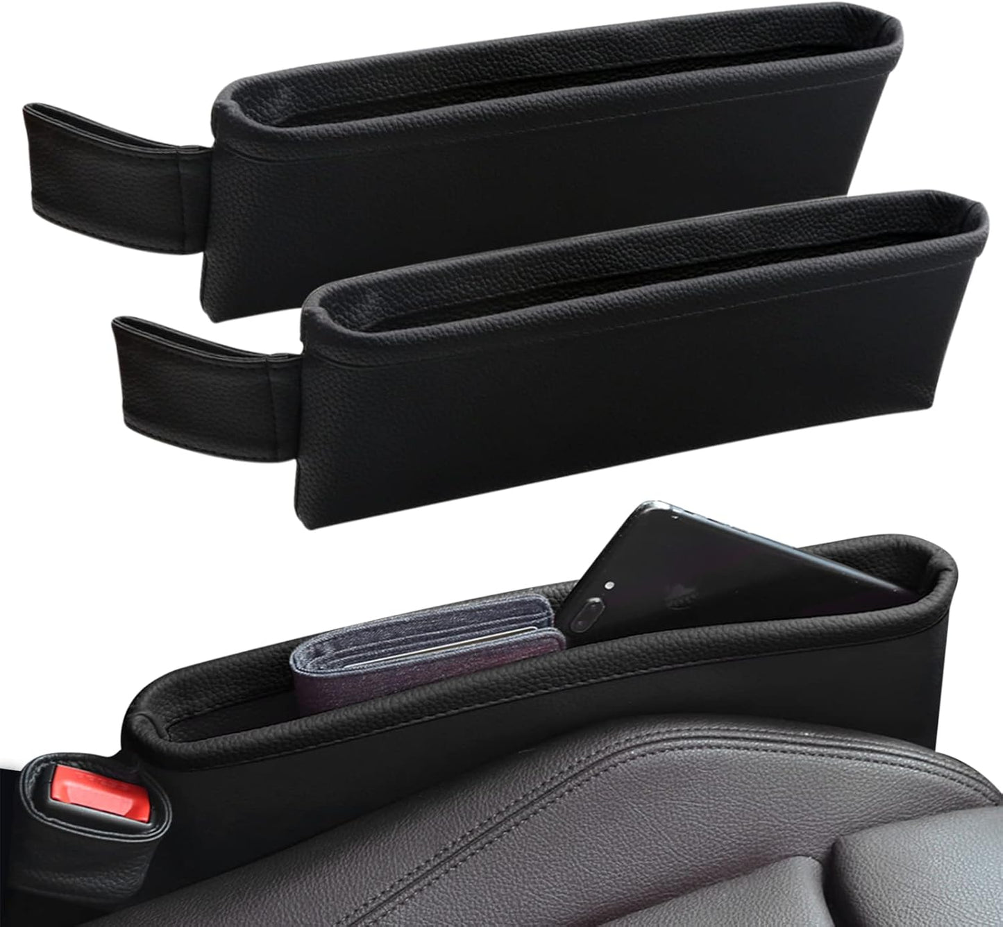 2 Pack Update Car Seat Gap Filler Organizer Leather Console Storage Box Front Side Pocket Seats Organizers Filler Interior Car Accessories for Phone Wallet Coin Key Sunglasses (Brown)
