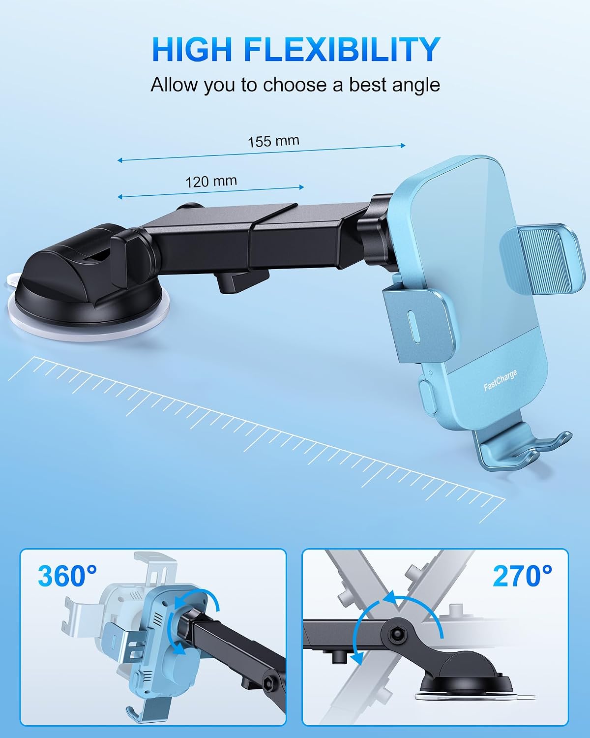 Wireless Car Charger, 15W Fast Charging Auto Clamping Car Charger Phone Mount Phone Holder fit for iPhone 15 14 13 12 11 Pro Max Xs, Samsung Galaxy S24 Ultra S23 S22 S21, S20, S10+, Cyan