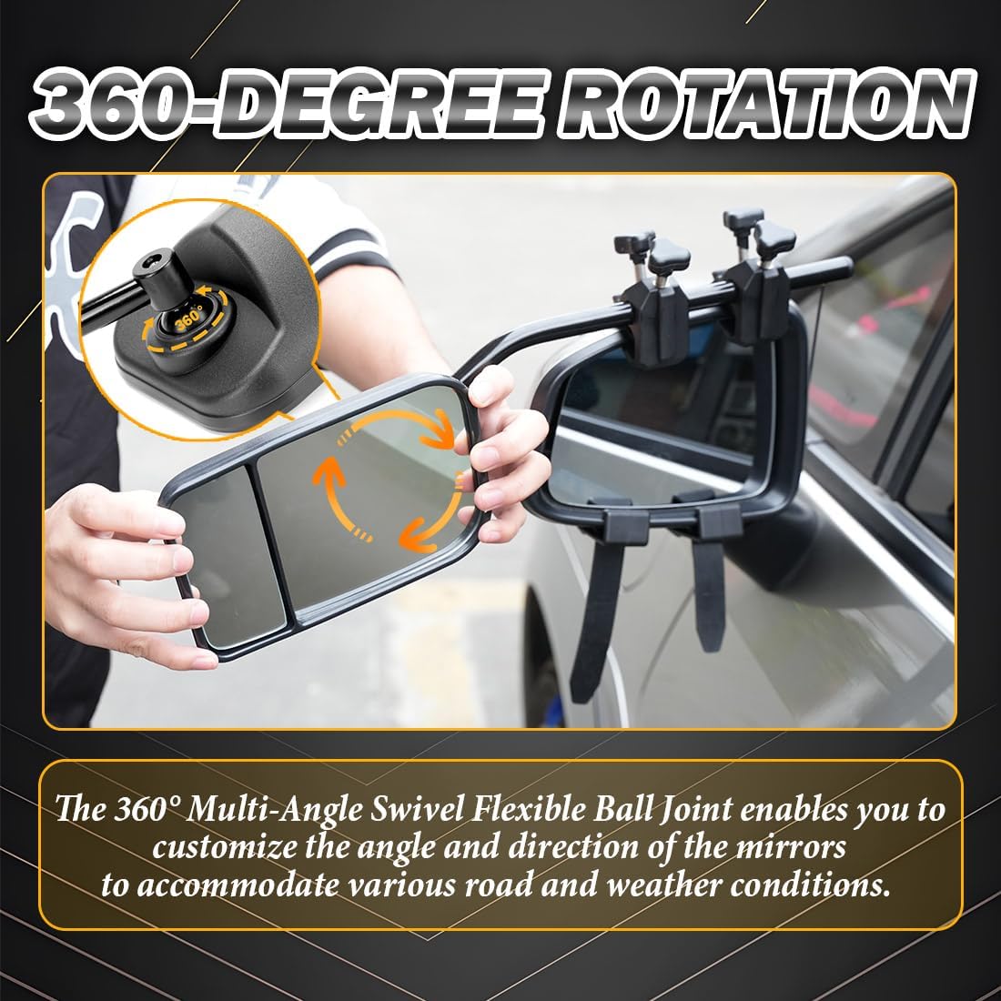 Universal Clip on Towing Mirrors Extenders for Towing,360 Degree Adjustable Rotation Side Mirror Extensions for Towing,Convex Rearview Mirror,Tow Mirrors for Trailer RV Truck Car SUV,2 Pack