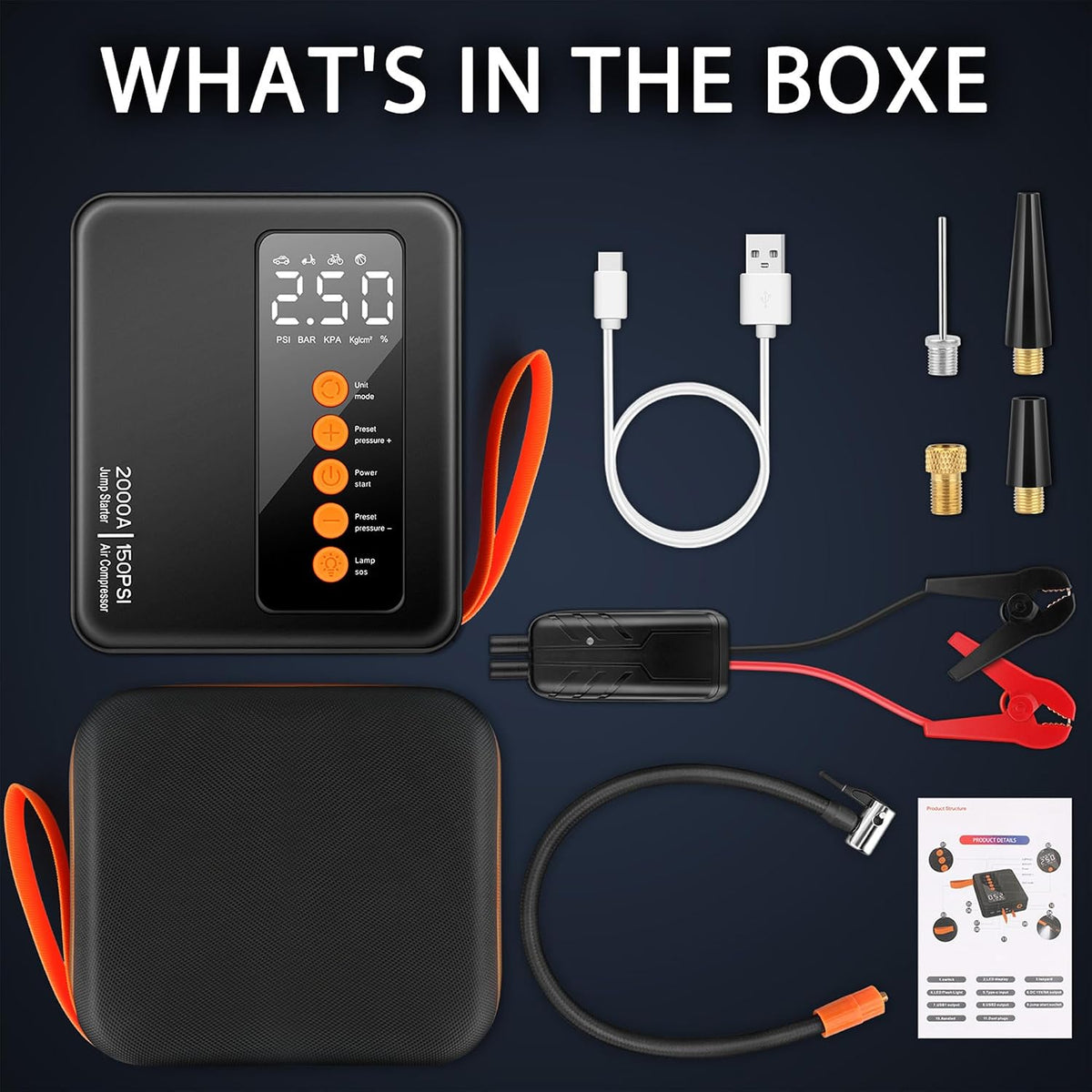 Car Jump Starter 2000A with Tire Inflator