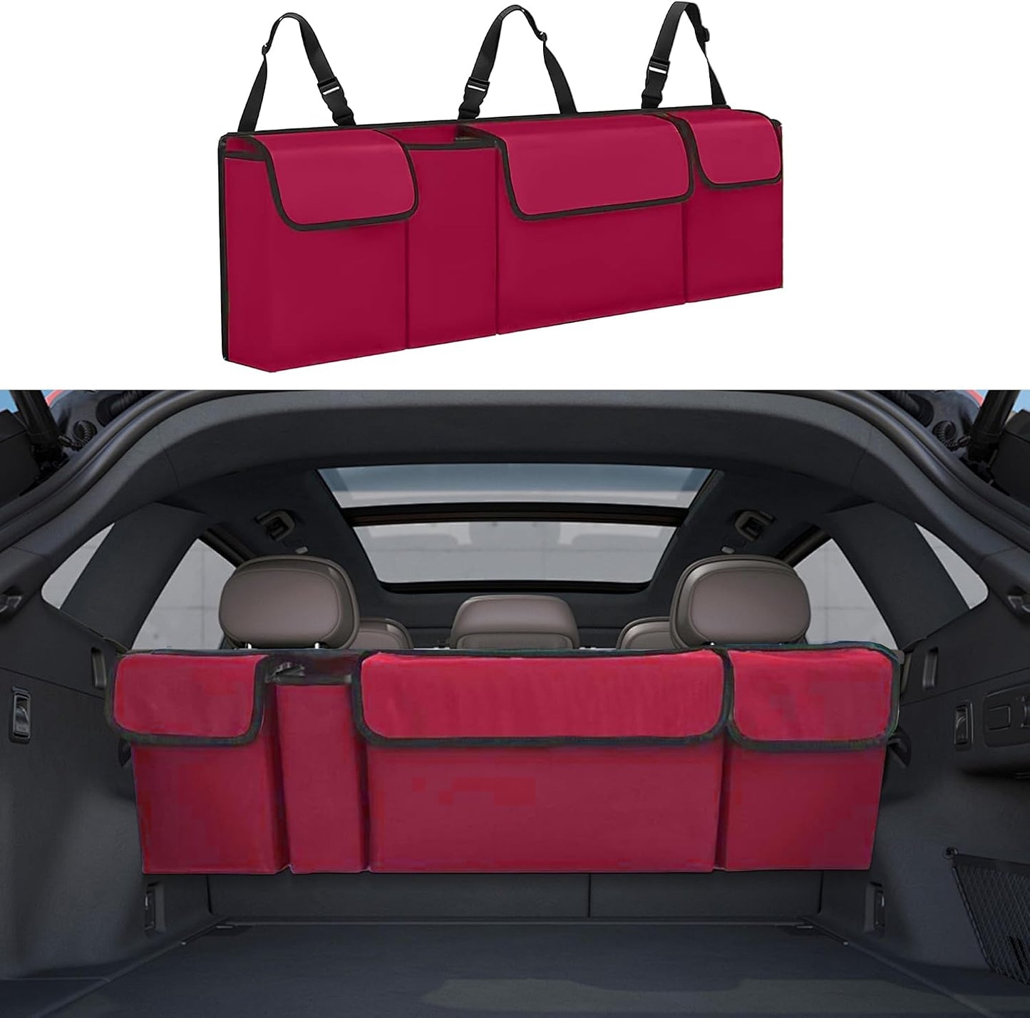 Car Trunk Organizer, Backseat Hanging Large Storage with Adjustable Straps,Waterproof PVC Collapsible Cargo Bag, Car Interior Accessories for Auto SUV MPV (Green)