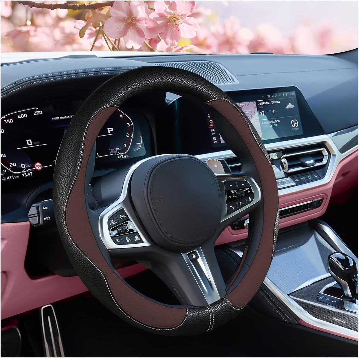 SuperKaKa Car Steering Wheel Cover 2025, Universal Auto PU Cute Breathable Slip-Proof Comfort Imitation Leather Protector Cars Interior Accessories for Women Men Fit Most Vehicle (Pink)