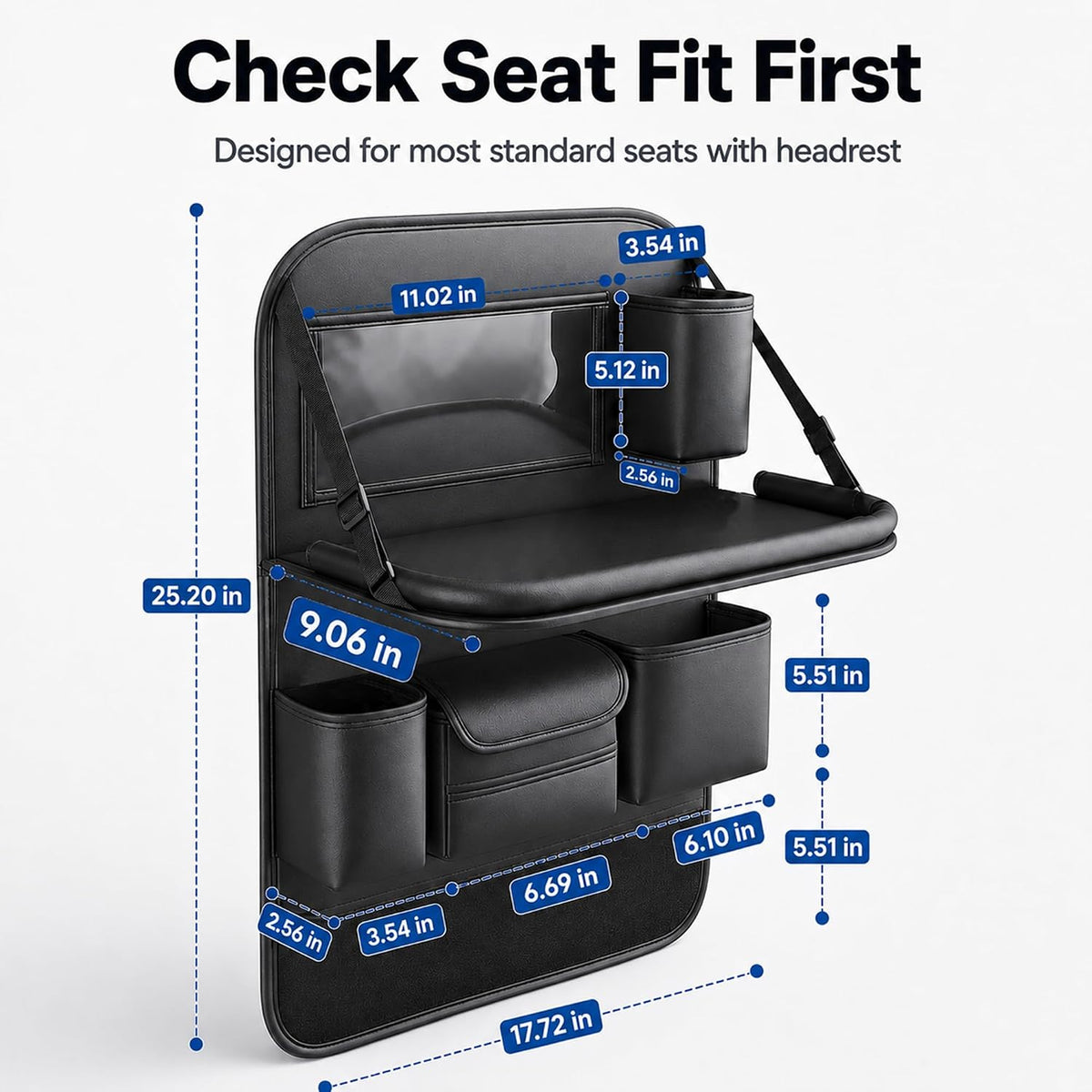 Backseat Car Organizer with Tray, Car Seat Back Organizer, 1 Pack