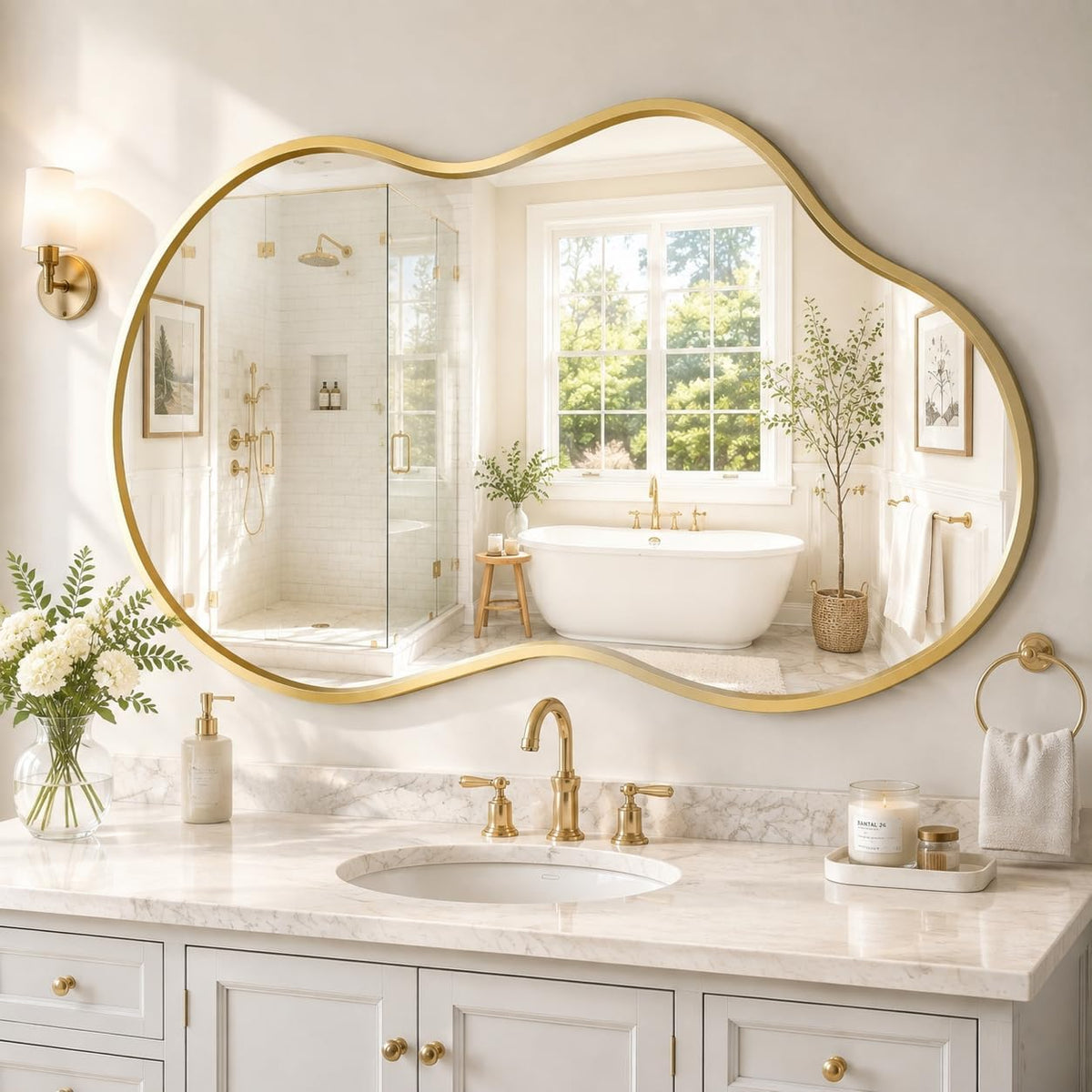 20”x 36” Irregular Wall Mirror, Asymmetrical Bathroom Vanity Mirror