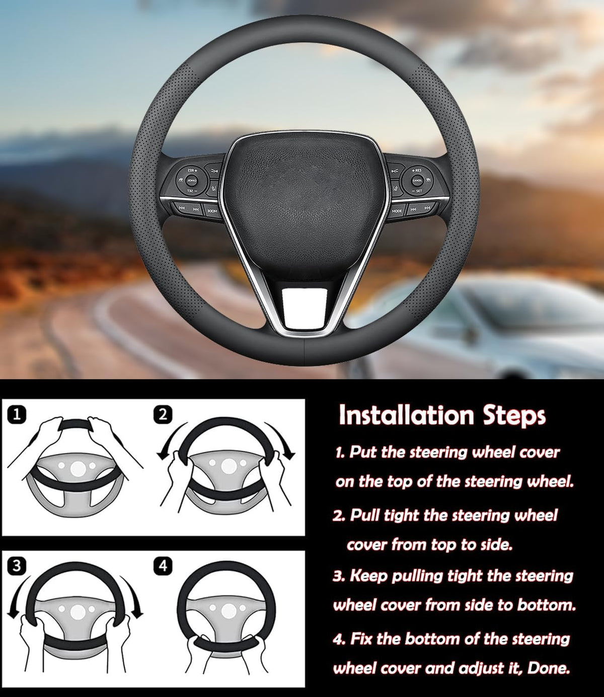 Car Steering Wheel Cover for Toyota Tacoma Tundra 4Runner Sequoia 2000-2026