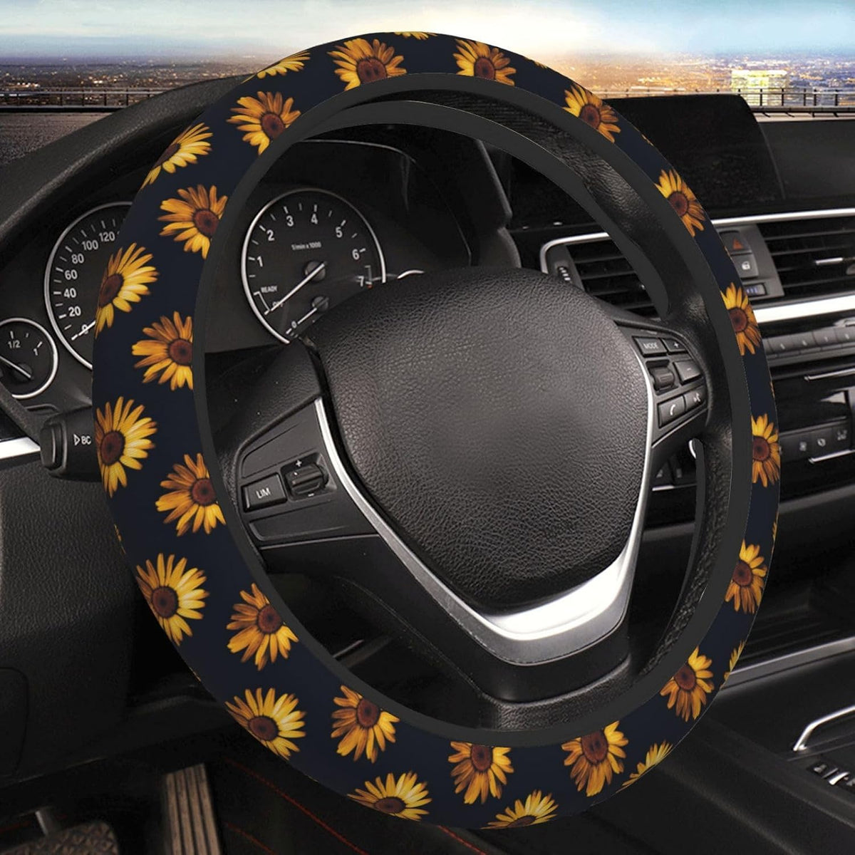 Black Leopard Cheetah Steering Wheel Cover for Women Girls