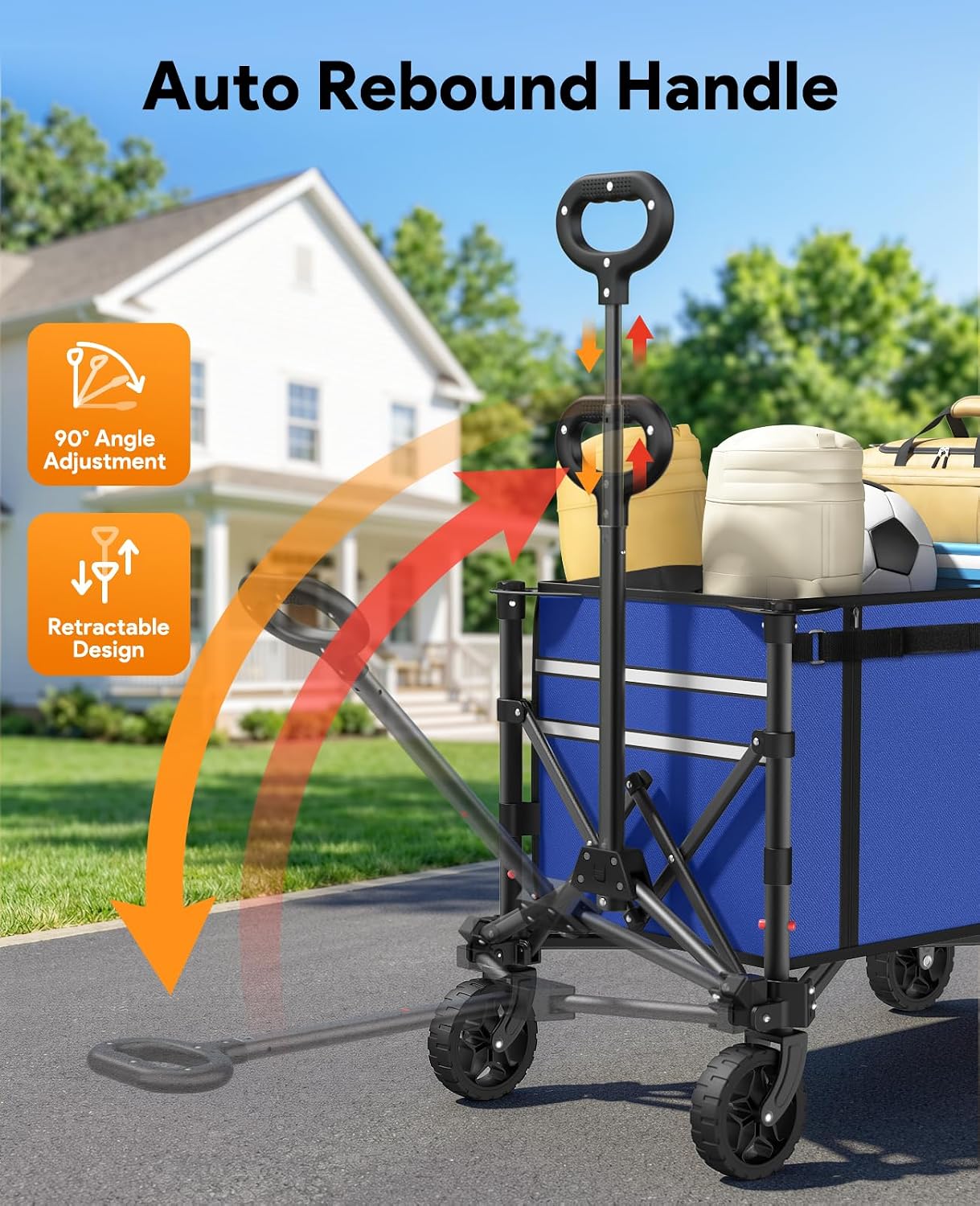 Collapsible Wagon with Wheels,120L Wagon Cart for Camping Groceries Beach | 220lbs Capacity Wagon Carts Foldablet,Smallest Folding Size,Lightweight Portable,Adjustable Handle,Transport long items