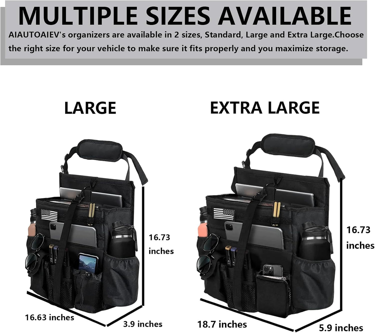 Front & Seat back organizer with 15.6 IN laptop storage stabilizers