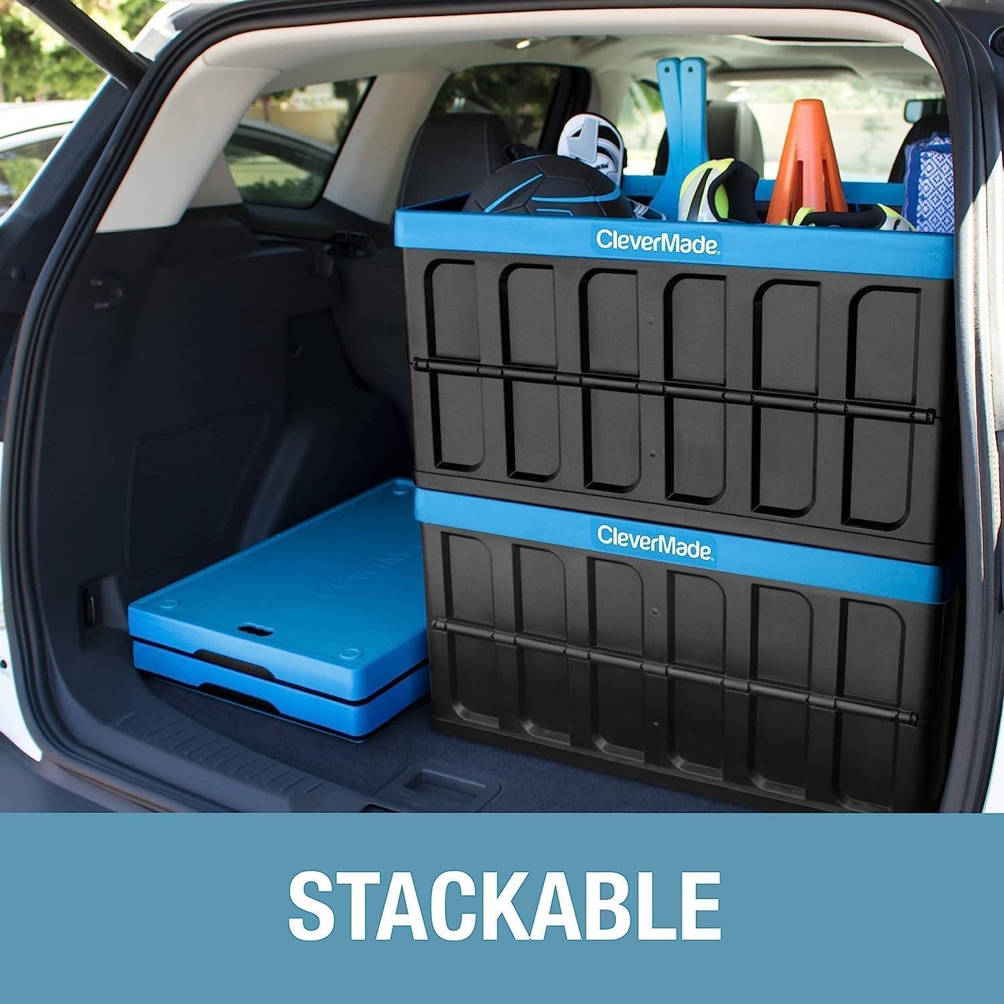 CleverMade Collapsible Storage Bins with Lids (46L, 3 Pack) – Stackable Foldable Plastic Storage Crates for Home, Closet & Trunk Organization - Obsidian