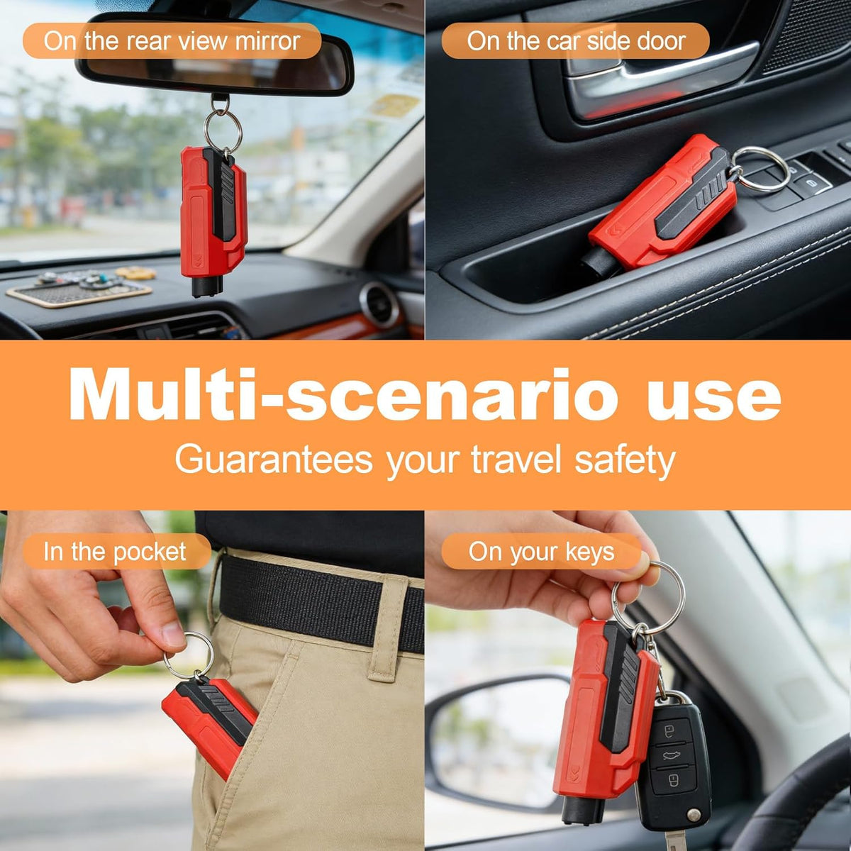 4PCS Car Window Breaker Seatbelt Cutter,Emergency Keychain Car Escape Tool
