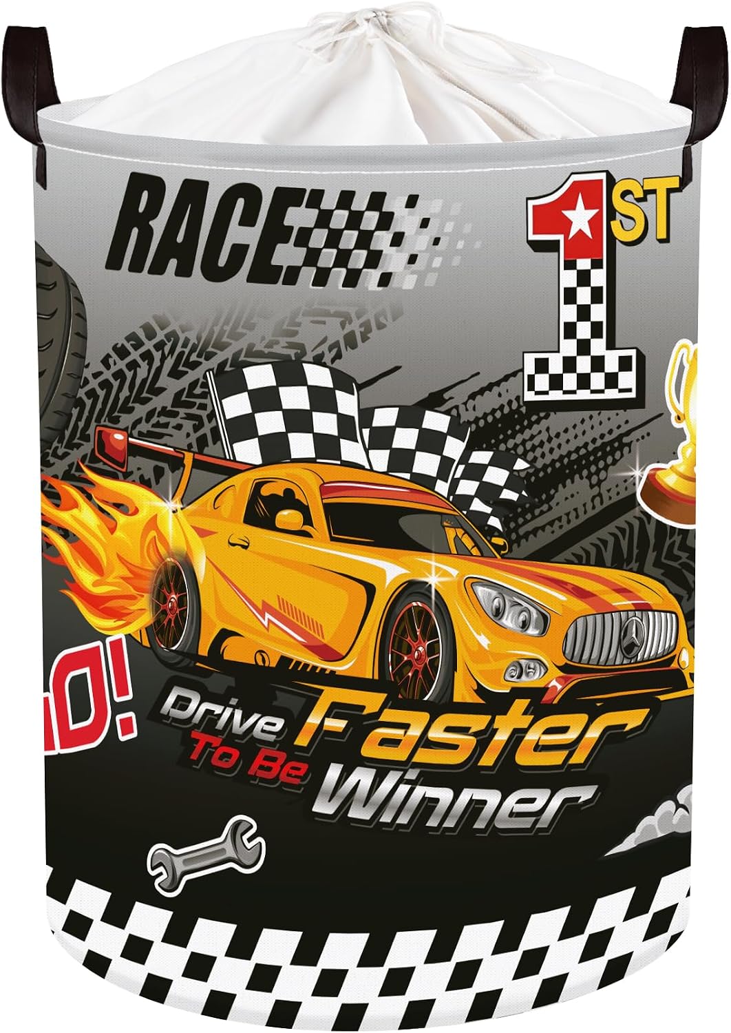 Clastyle Sport 3D Racing Car Boy Room Basket Racing Flag Monster Truck Toy Book Shelf Basket Large Rectangle Collapsible Dirty Clothes Storage Bin,Monster,40 * 30 * 30 cm