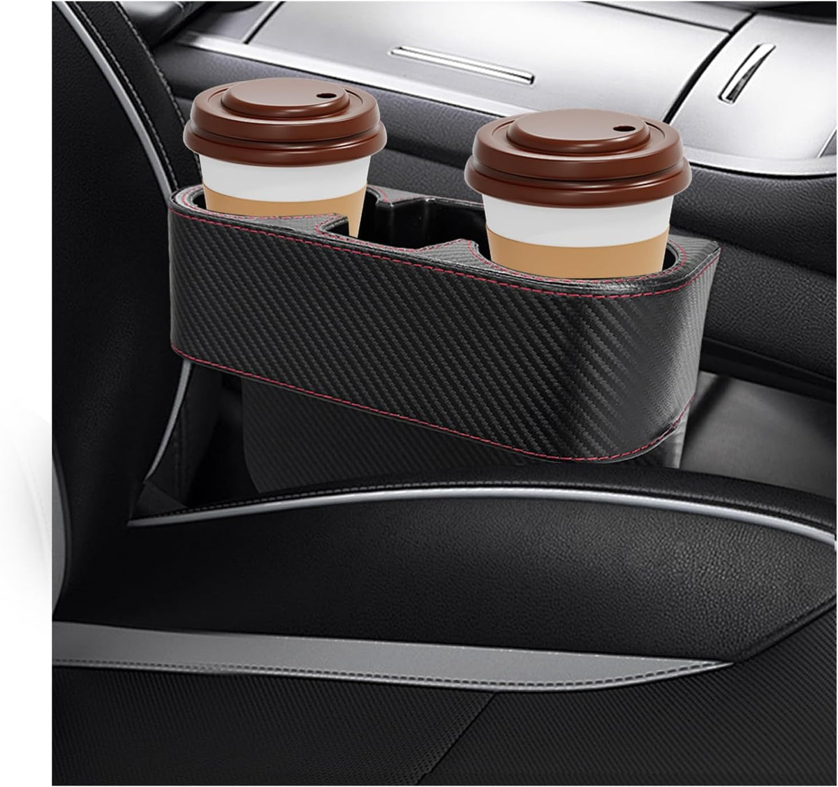 Car Seat Gap Filler Organizer, Leather Auto Front Seat Storage Organizer with Cup Holder, Multifunctional Cup Drink Holder Side Extra Coin Bucket for Cars Trucks SUVs (Black)