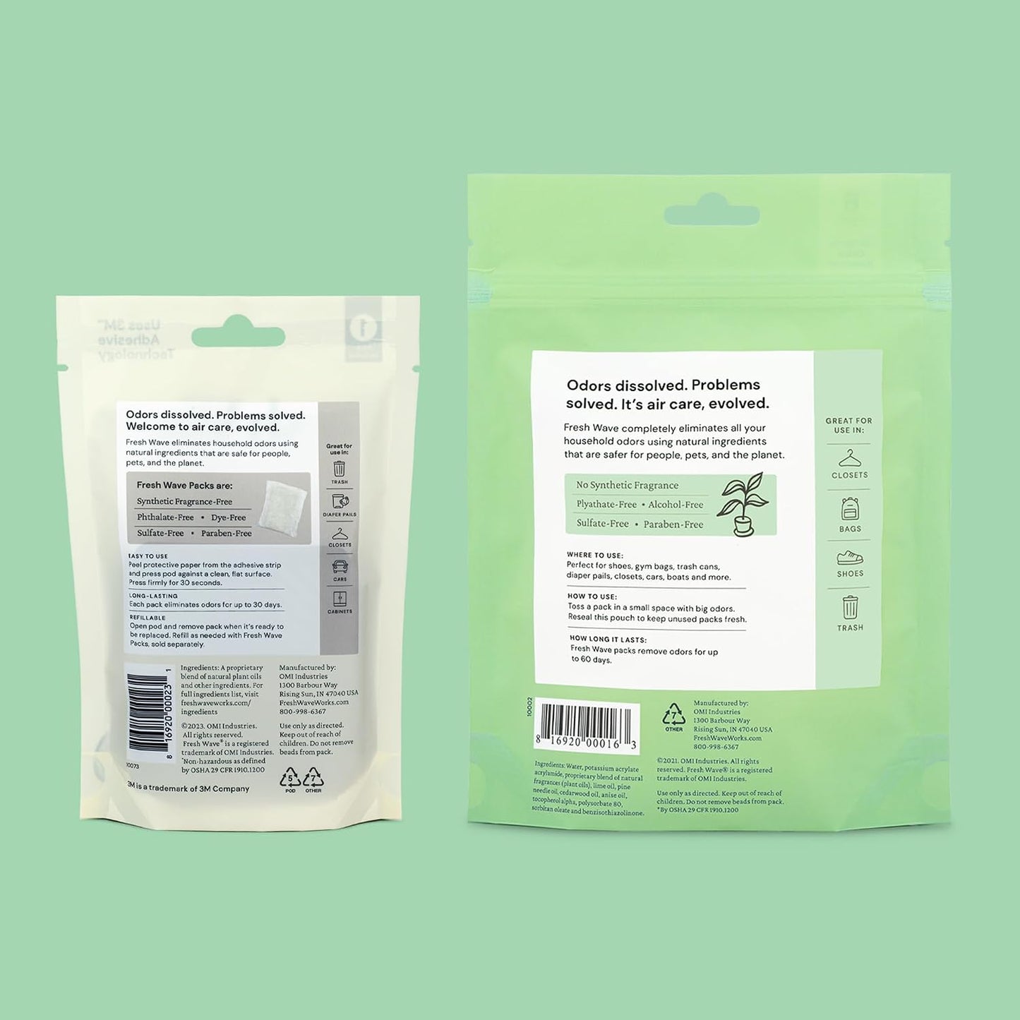 Fresh Wave Original Odor Eliminating & Deodorizing Packs - Bag of 6 & Fresh Pod Case - Safer Odor Relief for Small Spaces, Natural Plant-Based Odor Eliminator, Odor Absorbers for Home