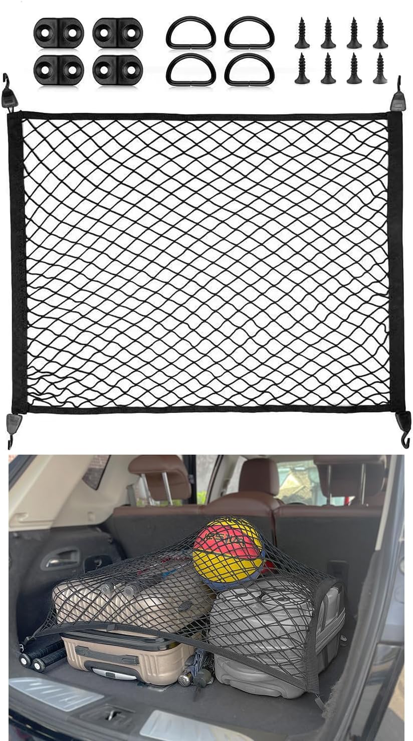 3 Layer Small Cargo Net,Cargo Storage Pocket Net, Mesh Elastic Pouch Organizer with Mounting Screws Hooks for Car,Rv, Trunk,Boats,SUV, Truck (2 Pack,11.8 x 9.8Inch,30 x25cm)