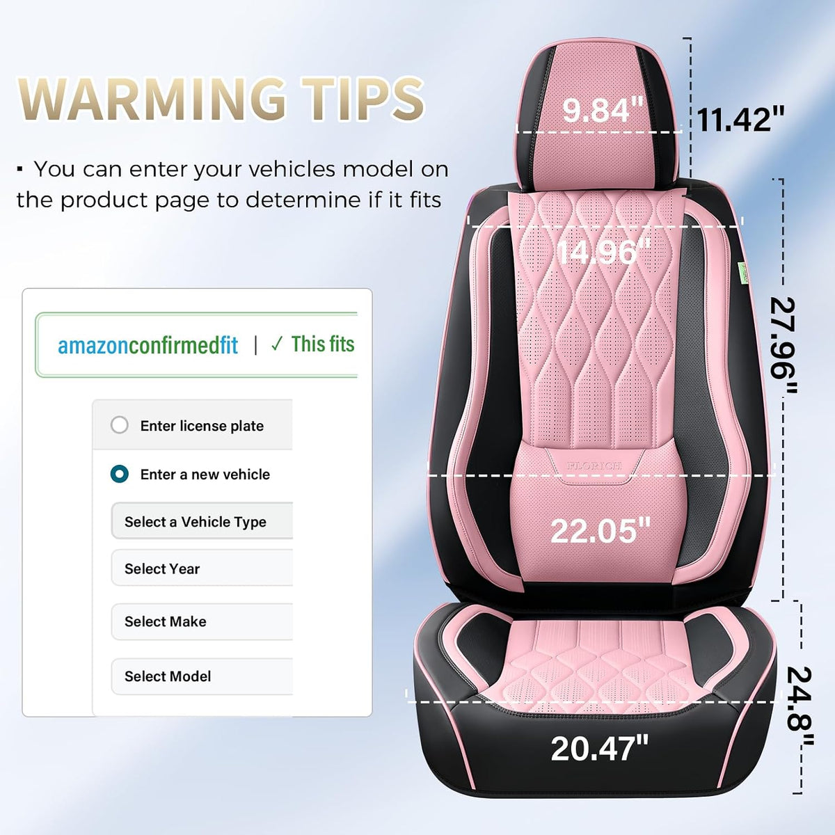 FLORICH Seat Covers Front Pair Pink Car Seat Covers Leather Car Seat Cover Waterproof Automotive Seat Covers Vehicle Seat Interior Cover Universal Fit for Most Cars Sedans Trucks SUV, Black&Pink