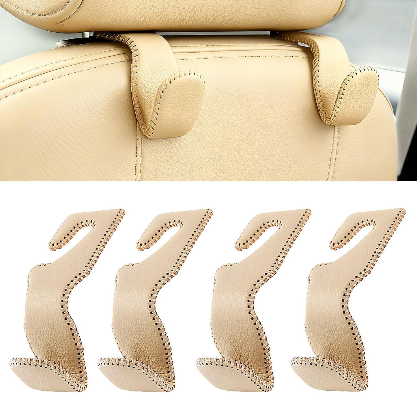 Purse Hook for Car, Superior Leather Headrest Hanger Matching Cars Interior, Brown Back Seat Organizer Storage Holder