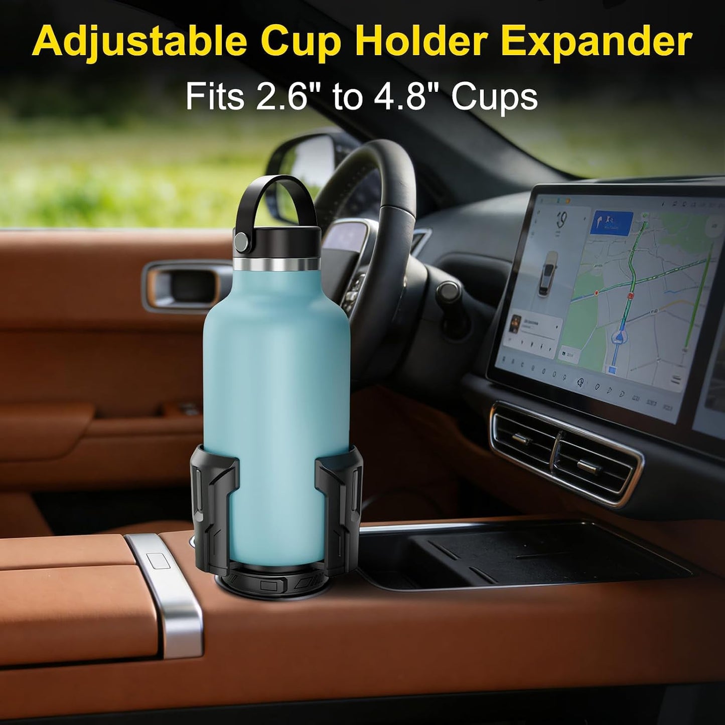 Cup Holder Expander (Adjustable Holder & Base, Auto-Fit Hold, One Button Open), Car Cup Holder Expander for Yeti, Hydro Flask, Nalgene, Owala, Bottles in 2.6"- 4.8" (Black, 1 Pack)
