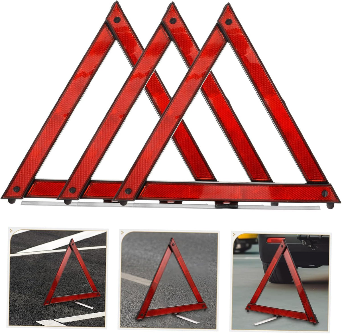 ARTIBETTER 3pcs Reflective Road Emergency Triangle Car Safety Warning Sign for Roadside Use High Visibility Reflector for Vehicles Essential Traffic Safety Tool