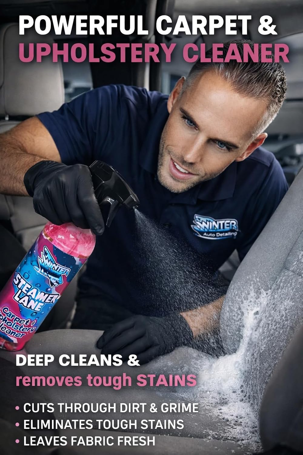 Winter White Steamer Lane Carpet & Upholstery Cleaner – Car Interior Fabric Cleaner for Seats, Carpet, Floor Mats & Upholstery – Auto Detailing Stain Remover Spray – Professional Interior Cleaner 16oz