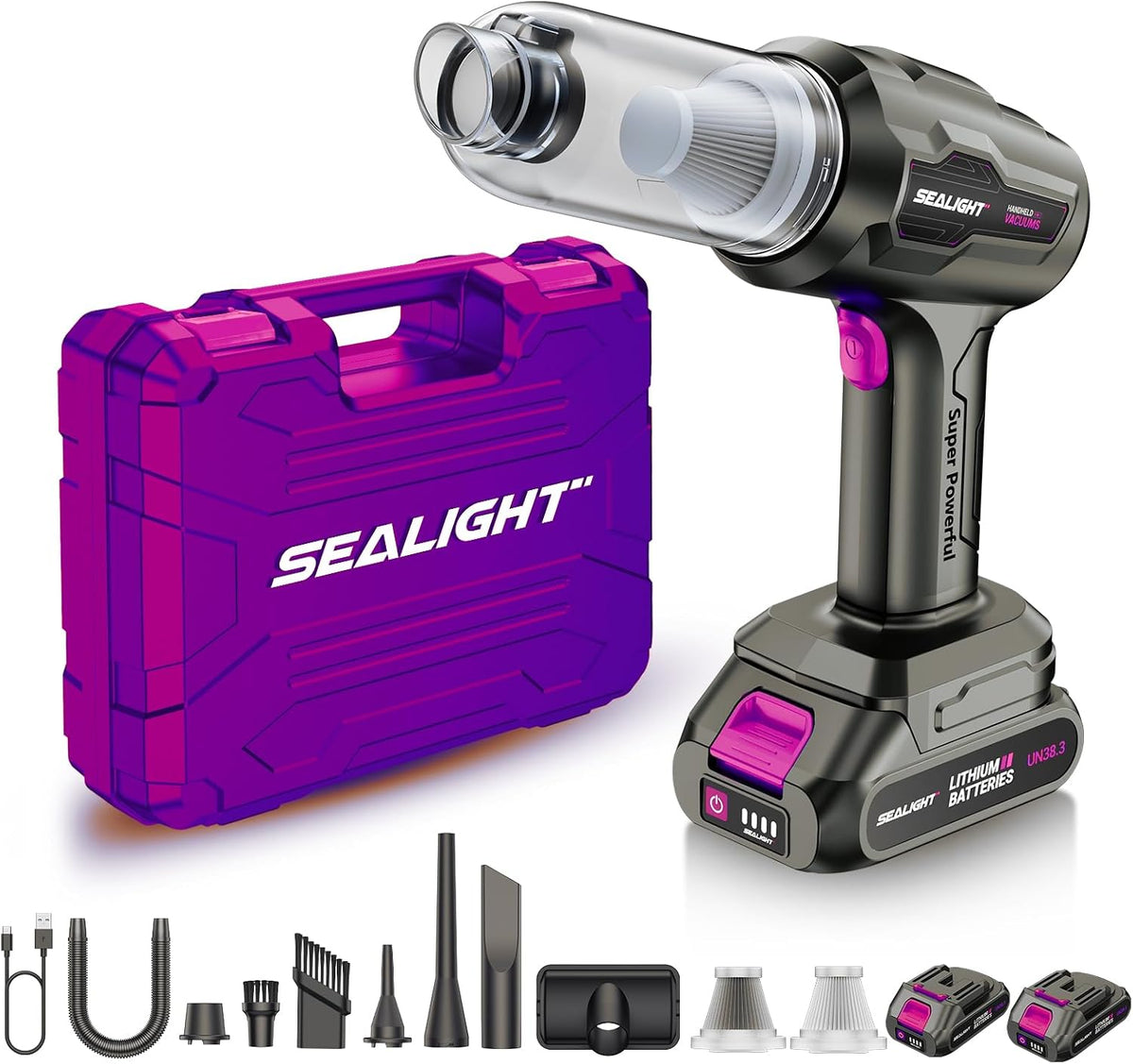 SEALIGHT Car Vacuum Portable Cordless, High Power Suction and Air Duster, 7 in 1 Handhle Vacuum