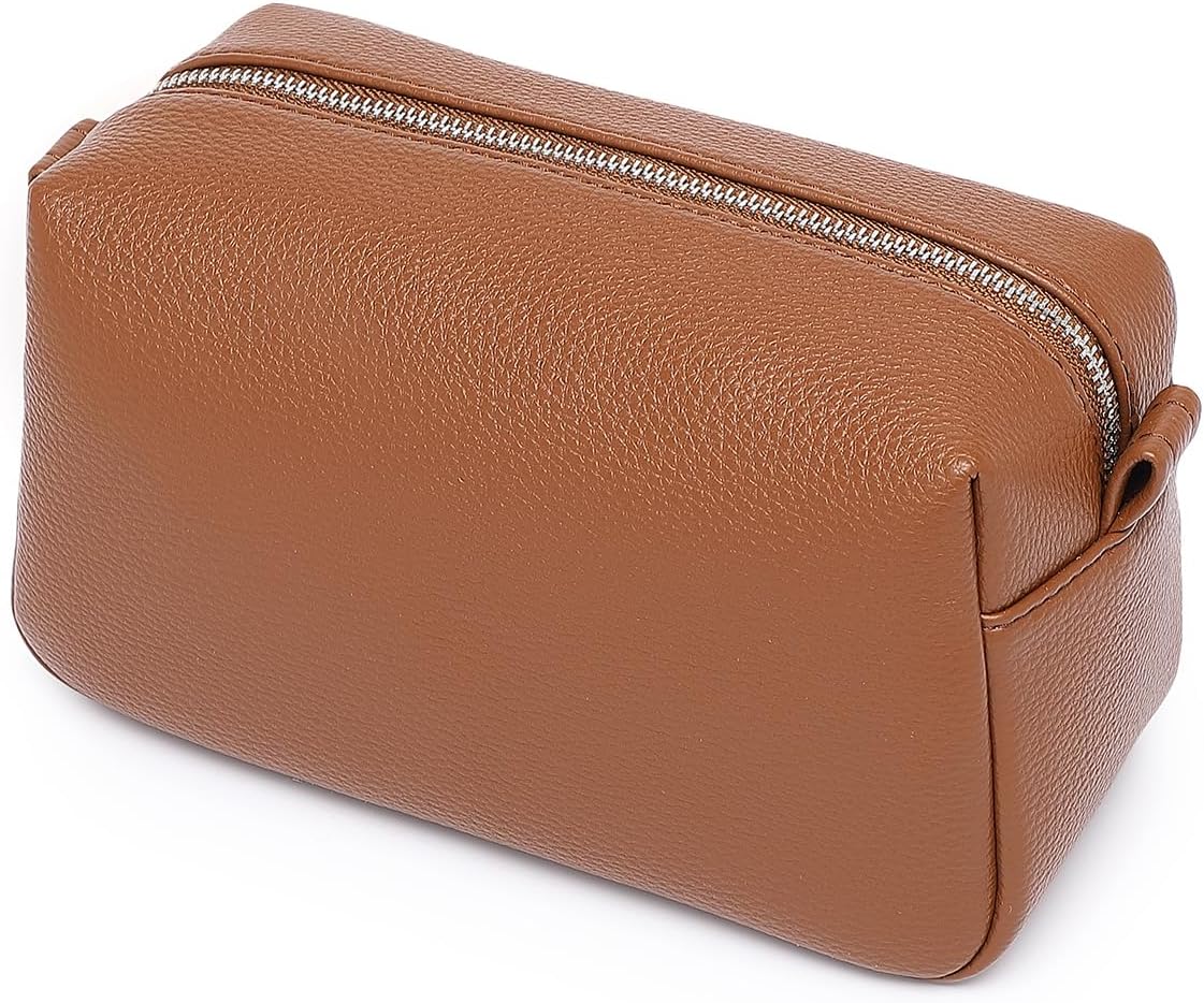 Travel Makeup Bag, Ring Clasp Wristlet Organizer (Saddle Brown)