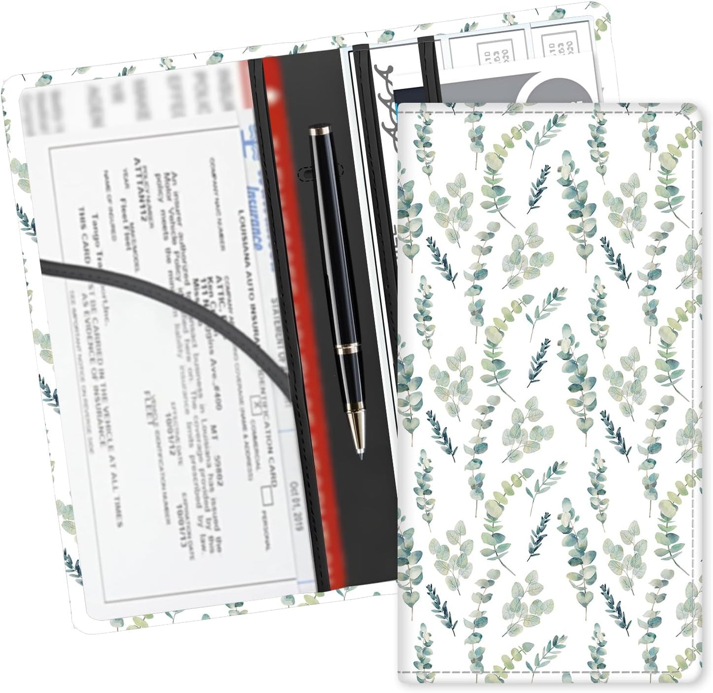 Leather Car Registration and Insurance Card Holder, Cute Car Accessories Vehicle Glove Box Car Organizer for Documents, Cards, License Cute Purple Flowers