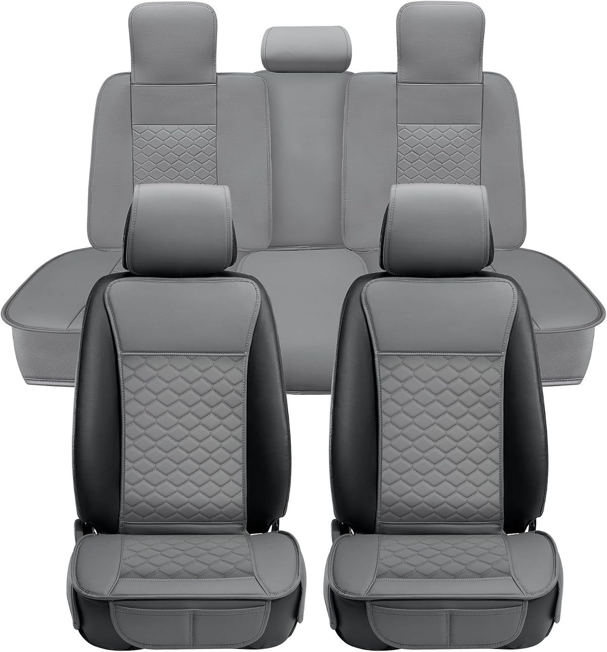 Elantrip Leather Car Seat Covers Front 2PC Waterproof Universal Fit Gray