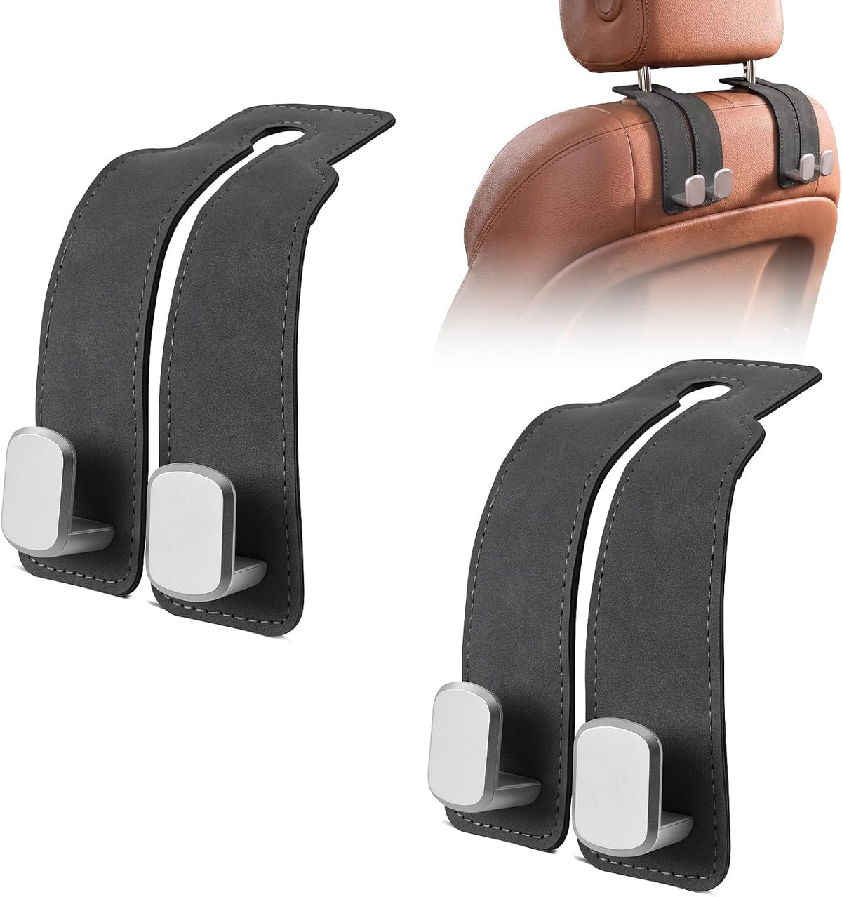 Suede Car Headrest Hooks Universal Heavy Duty Back Seat Hanger(Black)