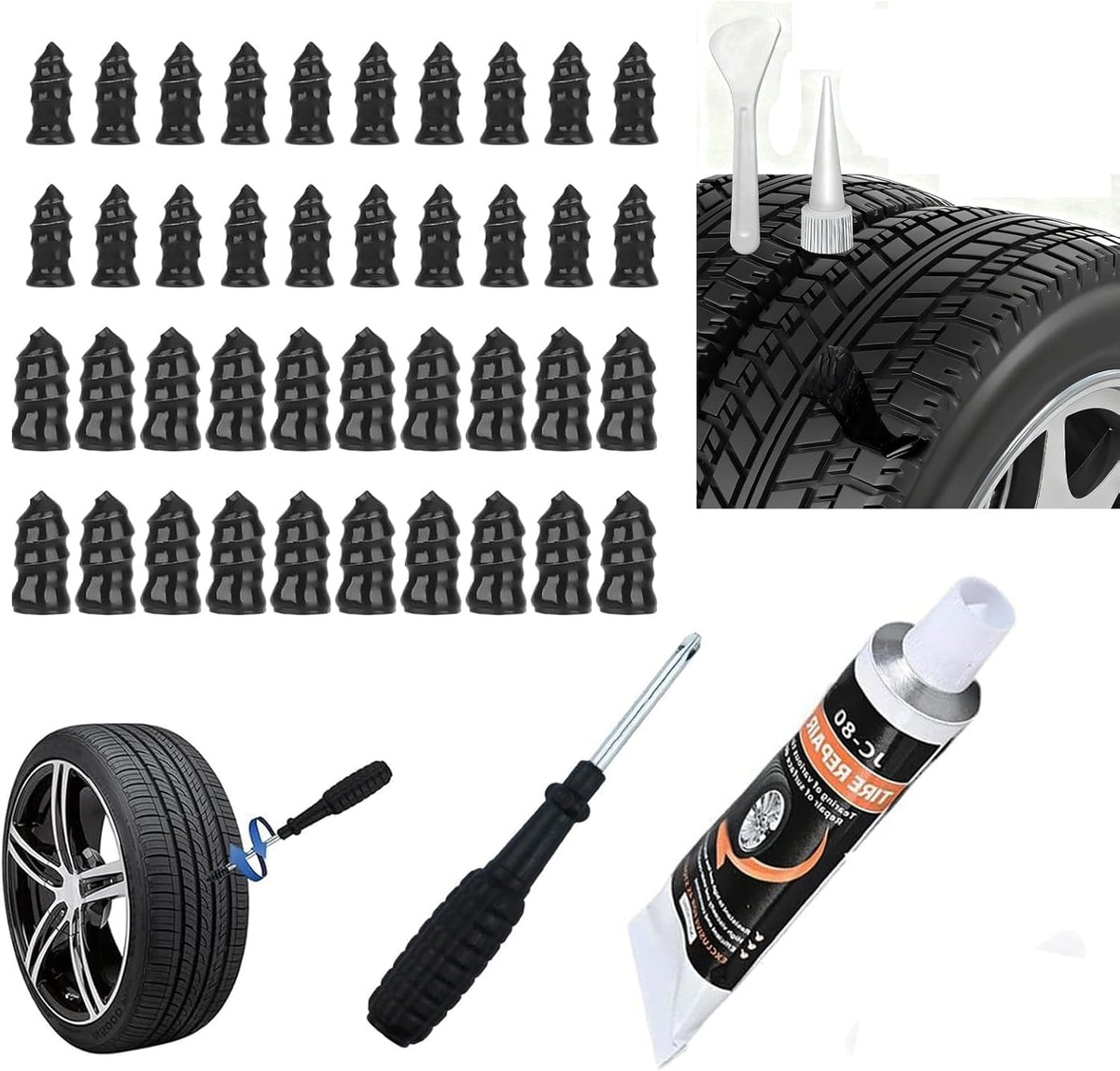 Tire Repair Kit – Screw-in Plugs, Emergency, No Removal for Car SUV Truck
