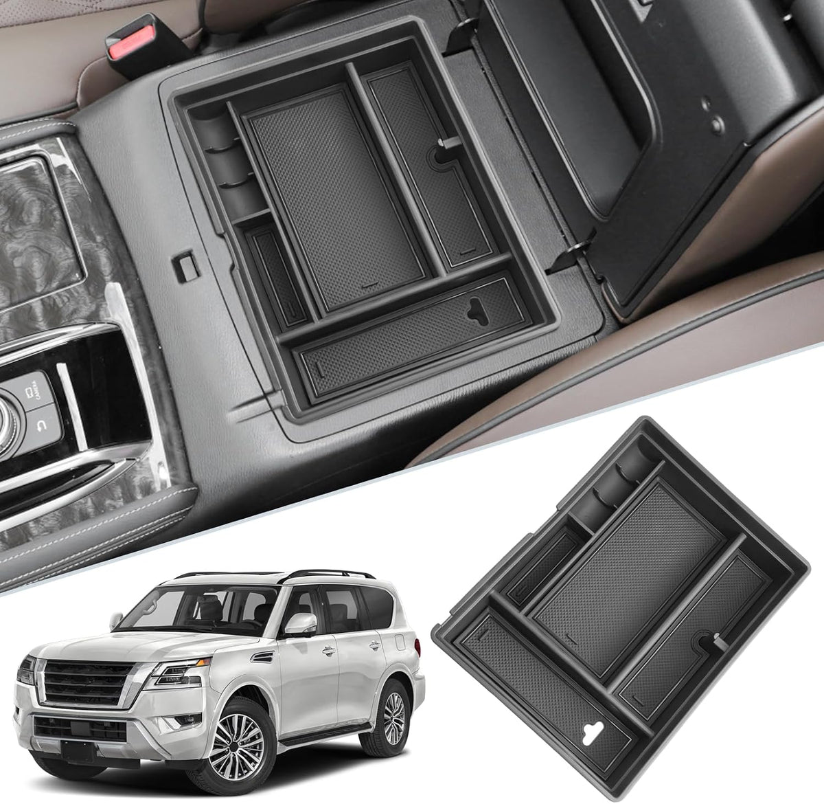 SKTU for 2019-2024 2025 Chevrolet Blazer Center Console Organizer 2024 2025 Chevy Blazer Accessories ABS Black Materials Tray Armrest Secondary Storage Box with Coin and Glass Holder (Red)