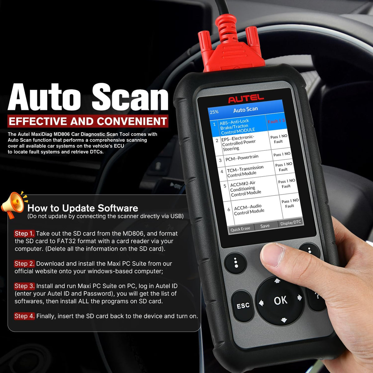 Autel MaxiDiag MD806 OBD2 Scanner, 4 Systems Diagnostic Scan Tool