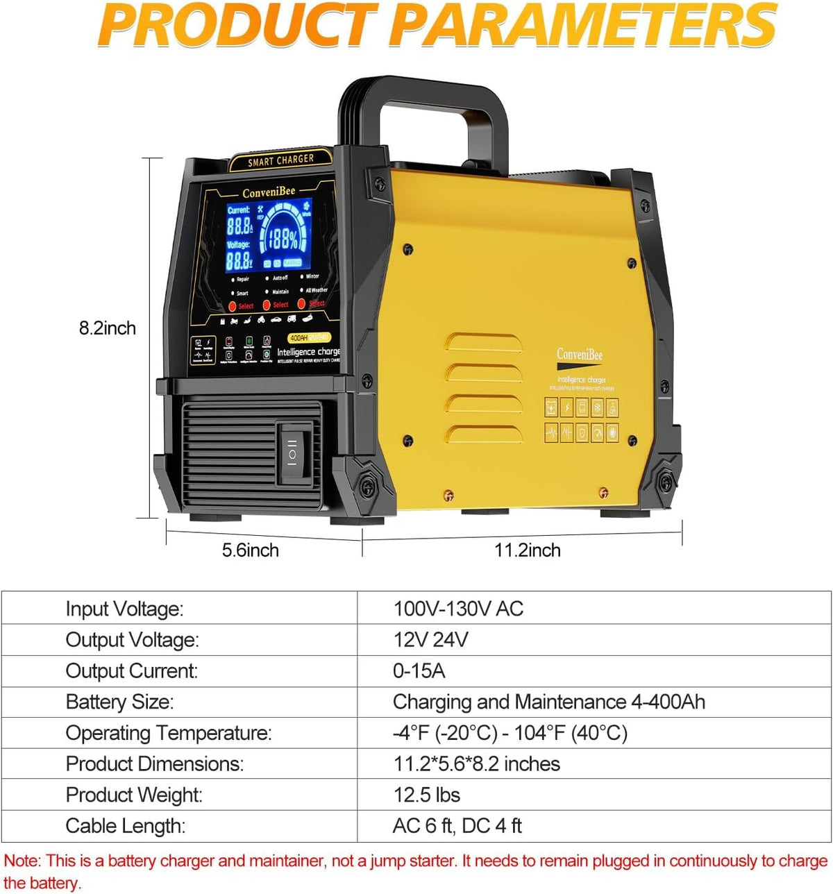 12V 24V Car Battery Charger Heavy Duty, 0-15A Automatic Battery Maintainer, 2026 Upgraded, Fast & Trickle Charge, Pulse Repair, for AGM Lead-Acid Deep Cycle, Car Truck Motorcycle RV Boat Lawn Mower