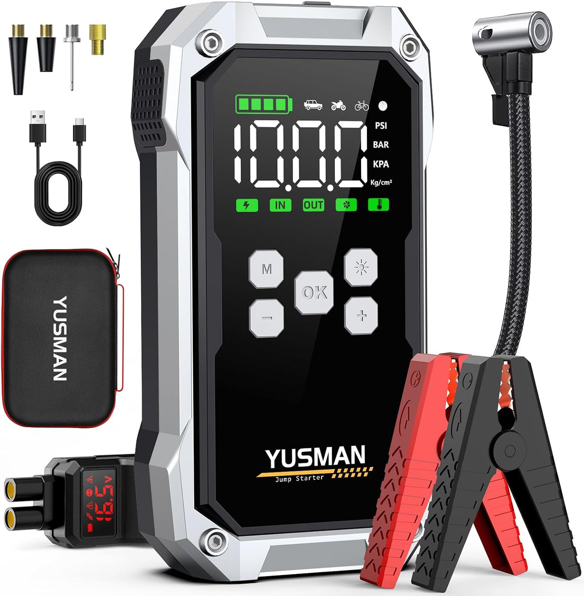 YUSMAN Jump Starter with Air Compressor, 8000A 160PSI Battery Booster Pack