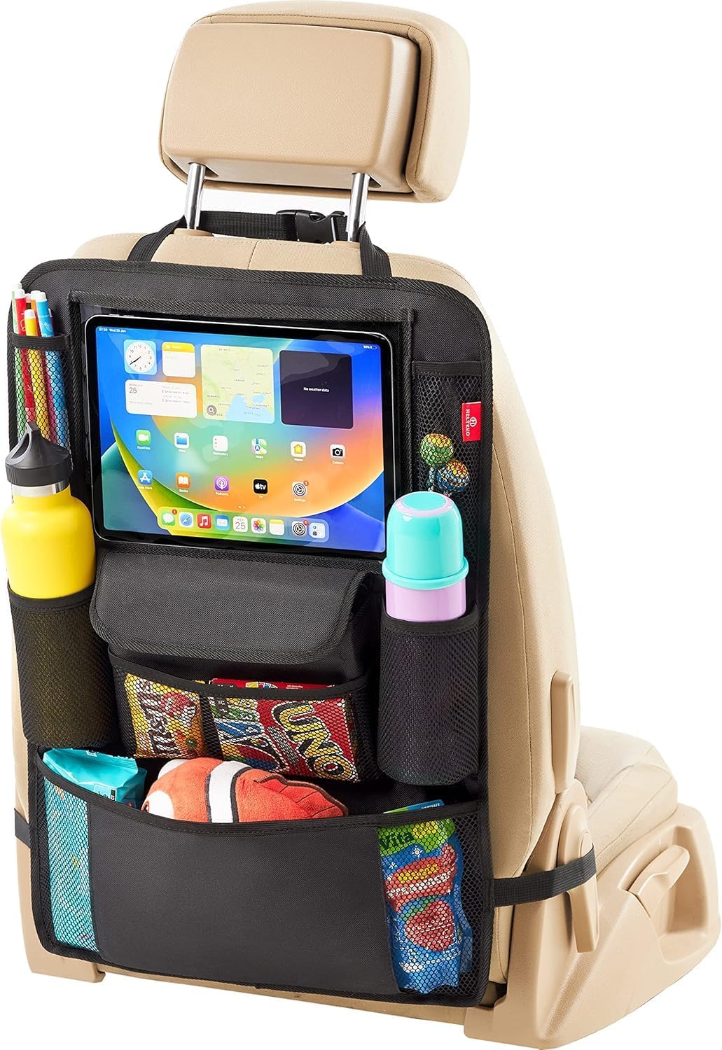 Helteko Car Seat Organizer, Ultra Version Kids Backseat Car Organizers and Storage, Waterproof Back Seat Protector Kick Mats with Tablet Holder 12" Car Accessories Interior, Gray, 2 Pack