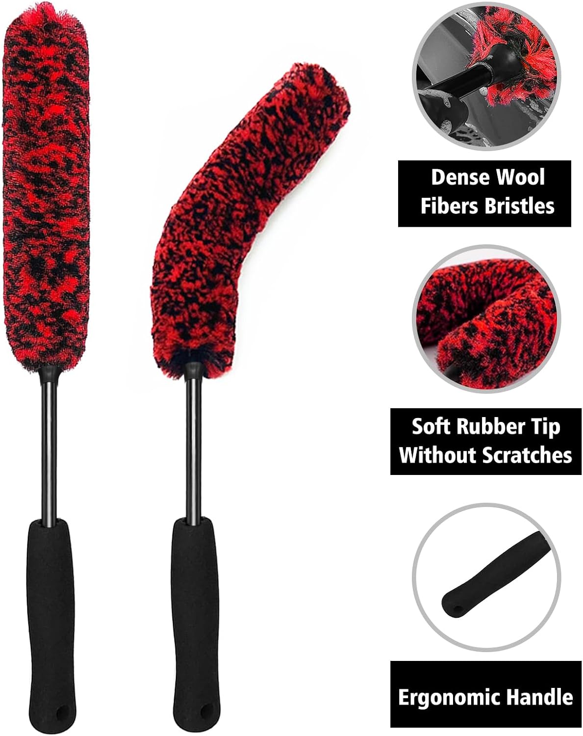YeewayVeh 4Pack Car Wheel Cleaning Kit, Bendable Rim Brush Set, Red