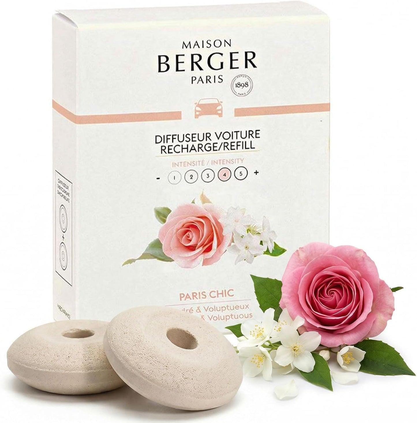 Maison Berger Car Diffuser Refill Set, Ocean Breeze | Marine Rose Musk Notes, 2 Ceramic Inserts, Made in France