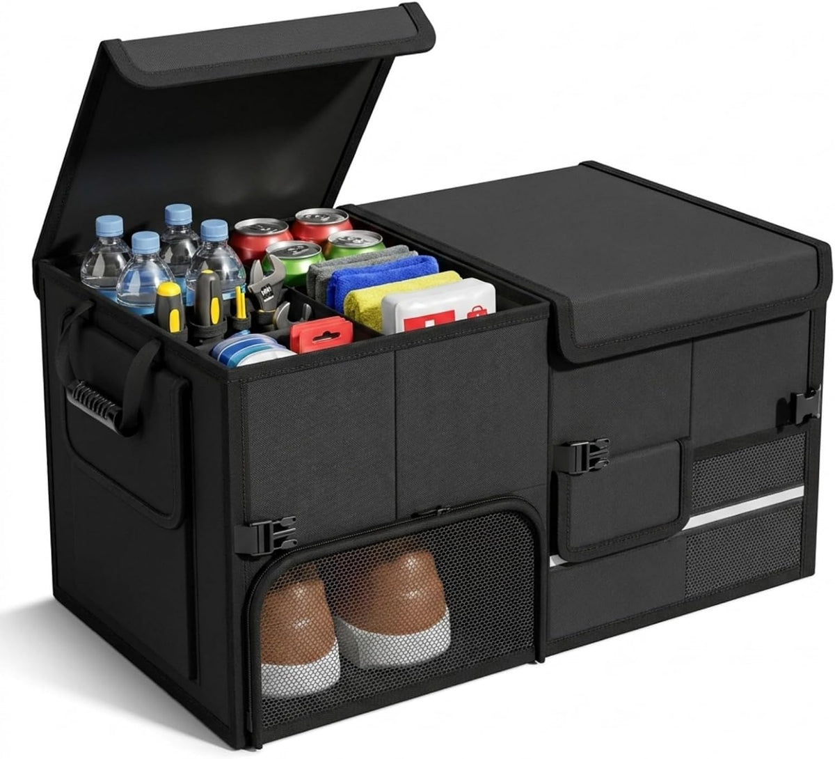 Foldable Trunk Organizer for Car, Expandable Storage Bin with Compartments