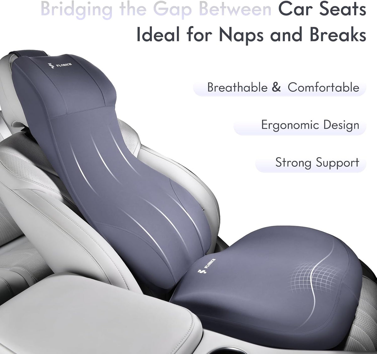 FLORICH Memory Foam Ergonomic Car Seat Cushion with Lumbar Support Neck Pillow 2-in-1 Headrest Pillow Back Support for Car Truck Seat Long Driving Sciatica Tailbone Pain Relief, Blue