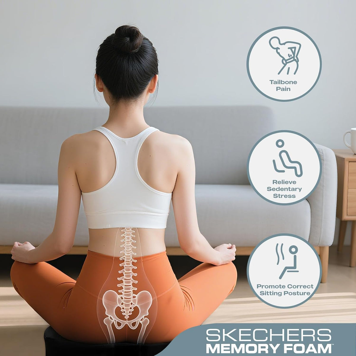 Skechers Seat Cushion Memory Foam,Donut Pillow Office Chair Cushion for Tailbone Pain Relief,Butt Pillow for Office Chair,Car seat Cushion,Long Sitting Office Workers,and Car Drivers,Black