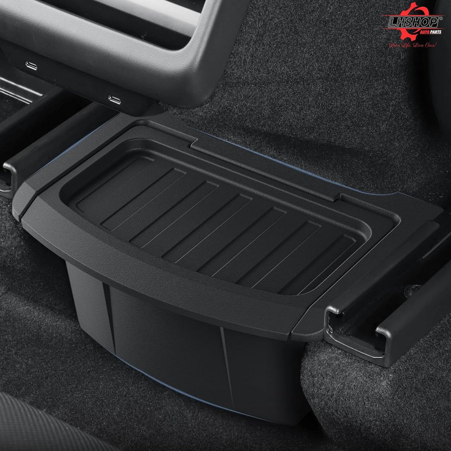 2026 Model Y Juniper Trash Can Back Seat Compatible with New Tesla Model Y Juniper Rear Center Console Floor Organizer Storage Box with Lid Garbage Can - TPE, Black