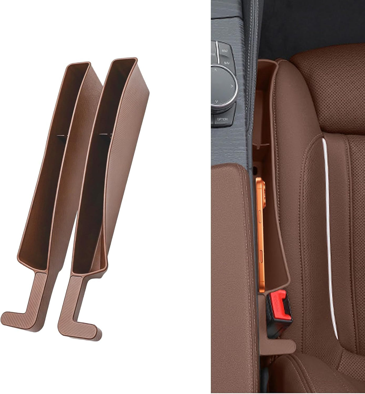 2PCS New Car Seat Gap Stopper with 2 Storage Areas,Car Seat Gap Storage Organizer for Phone Keys Wallet,Universal Car Seat Gap Filler Interior Accessories (Black)