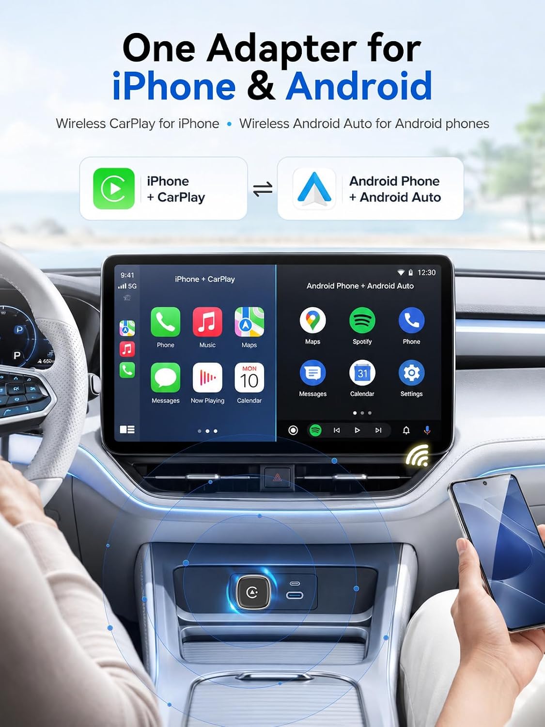 Wireless CarPlay Adapter & Android Auto Adapter, Ultra Mini
