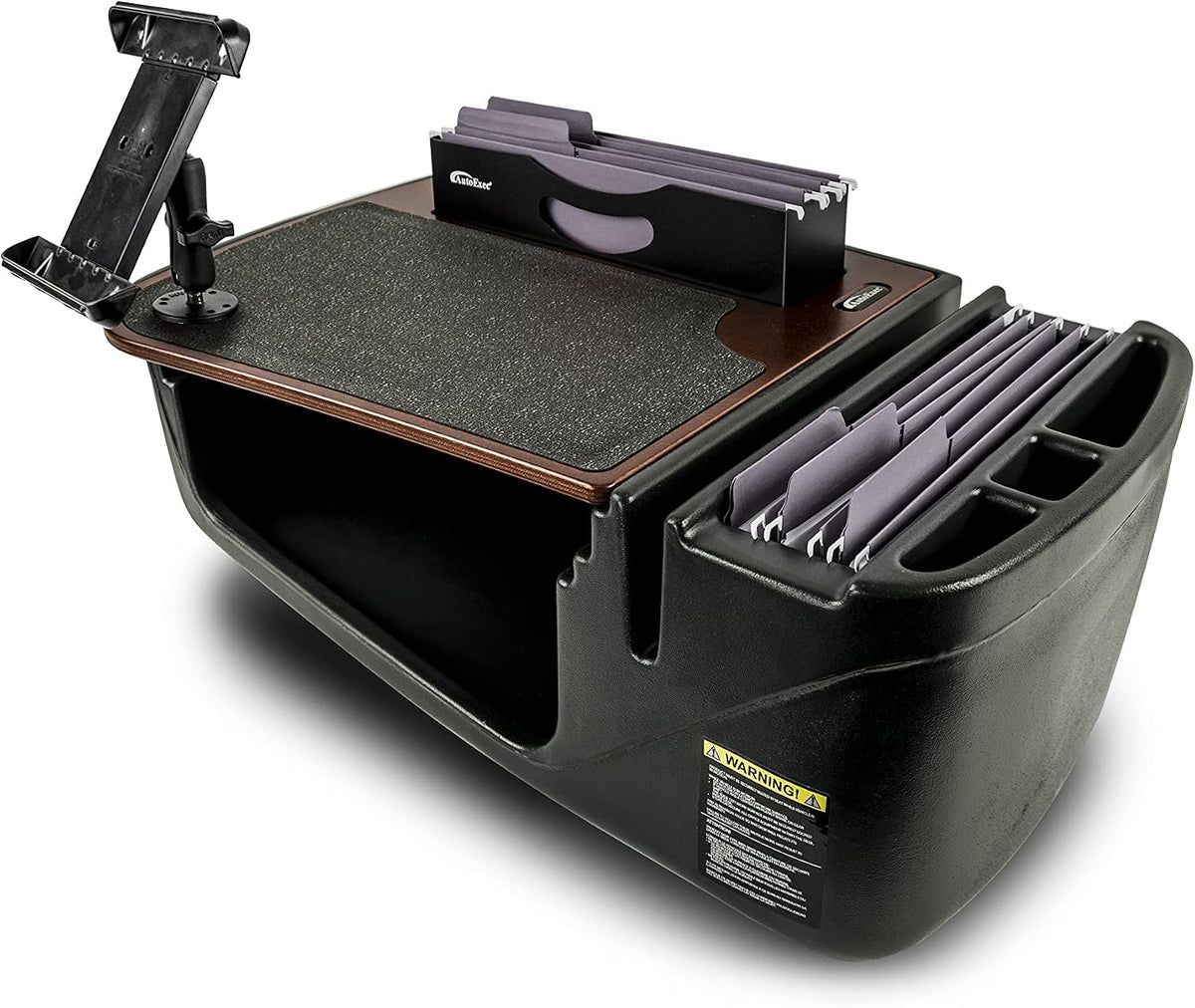AutoExec AE-FMEF-PI-11M Efficency FileMaster Car Desk for Your Vehicle Workstation and Mobile Office, Natural Finish with 400 watt Power Inverter