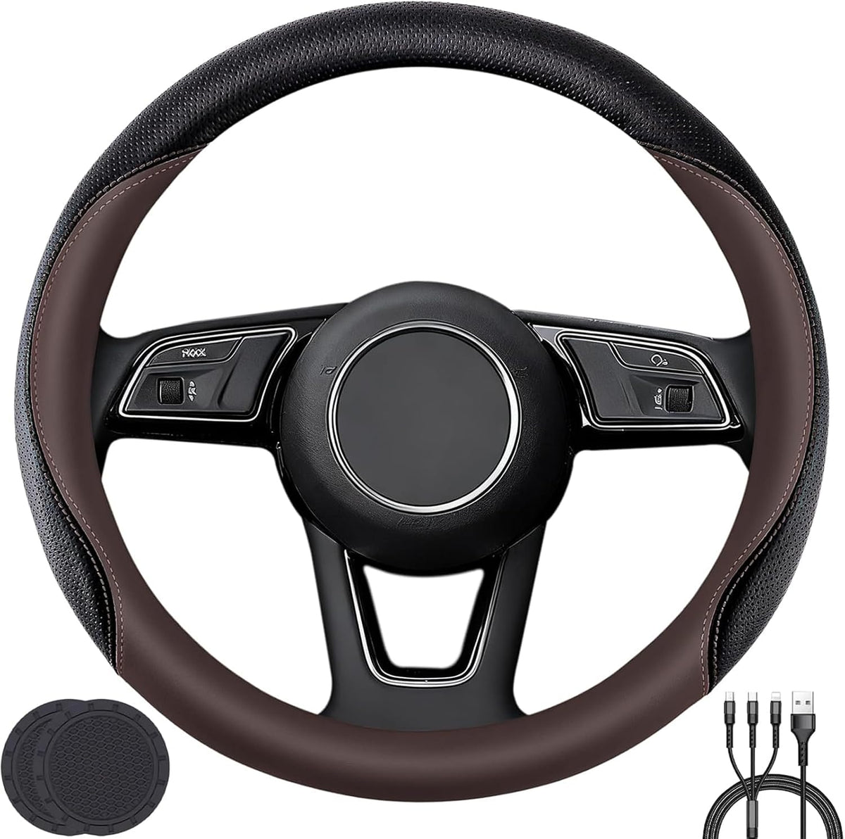 Car Steering Wheel Cover, Non-Slip Leather Protector